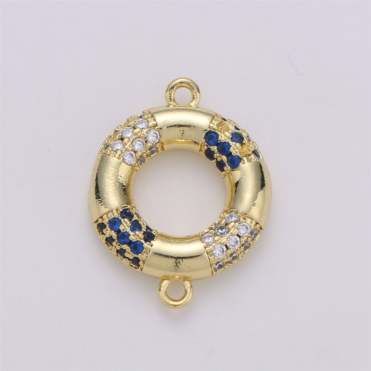 24K Gold plated Dainty Round Navy Float Charm with Micro Pave Cubic Zirconia CZ Stone for Lifeguard Necklace or Bracelet F-354 - DLUXCA