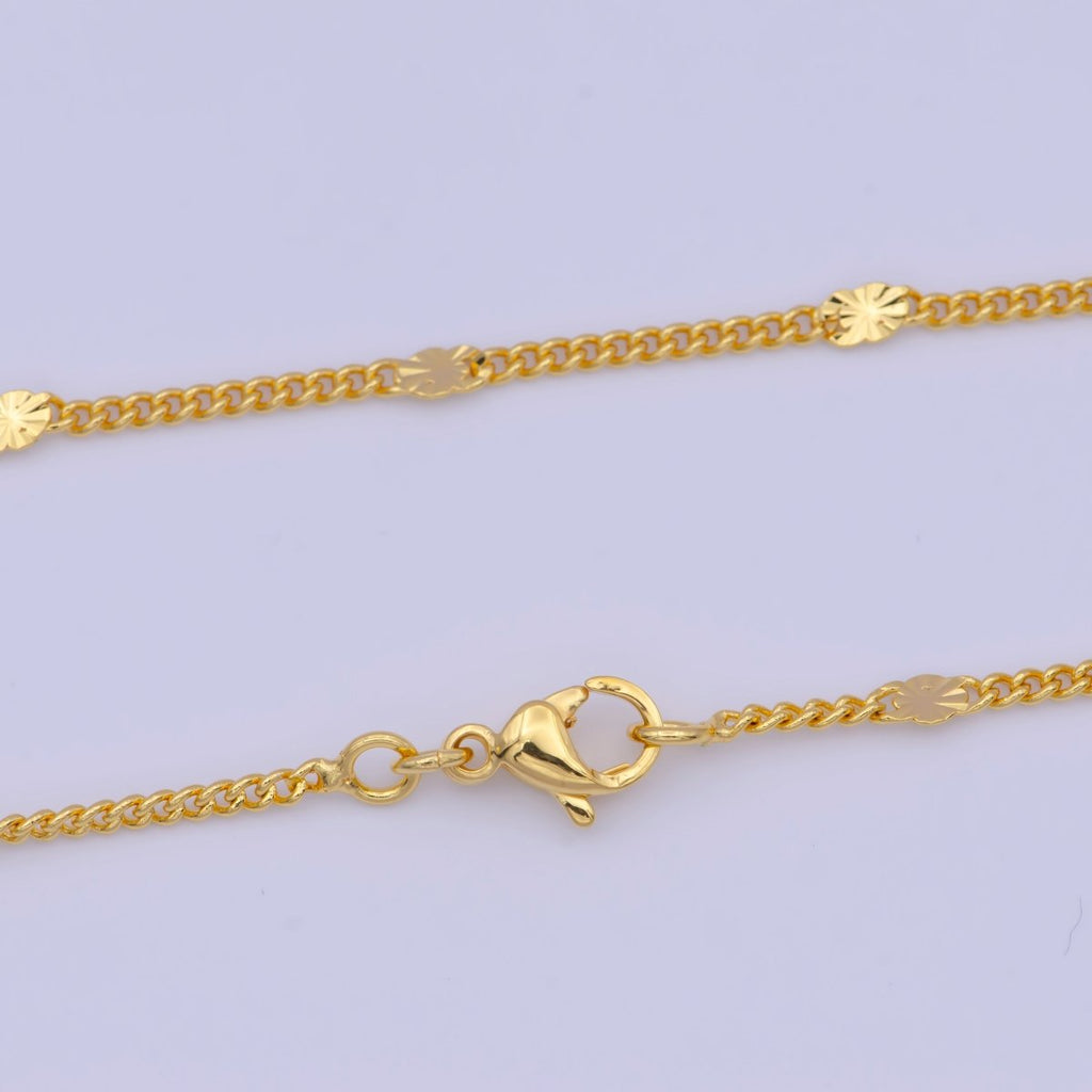 24K Gold plated Dainty Sunburst Curb Chain Minimalist Necklace Satellite Chain Necklace 1.6mm Width Ready to Wear | WA-1128 WA-1127 Clearance Pricing - DLUXCA