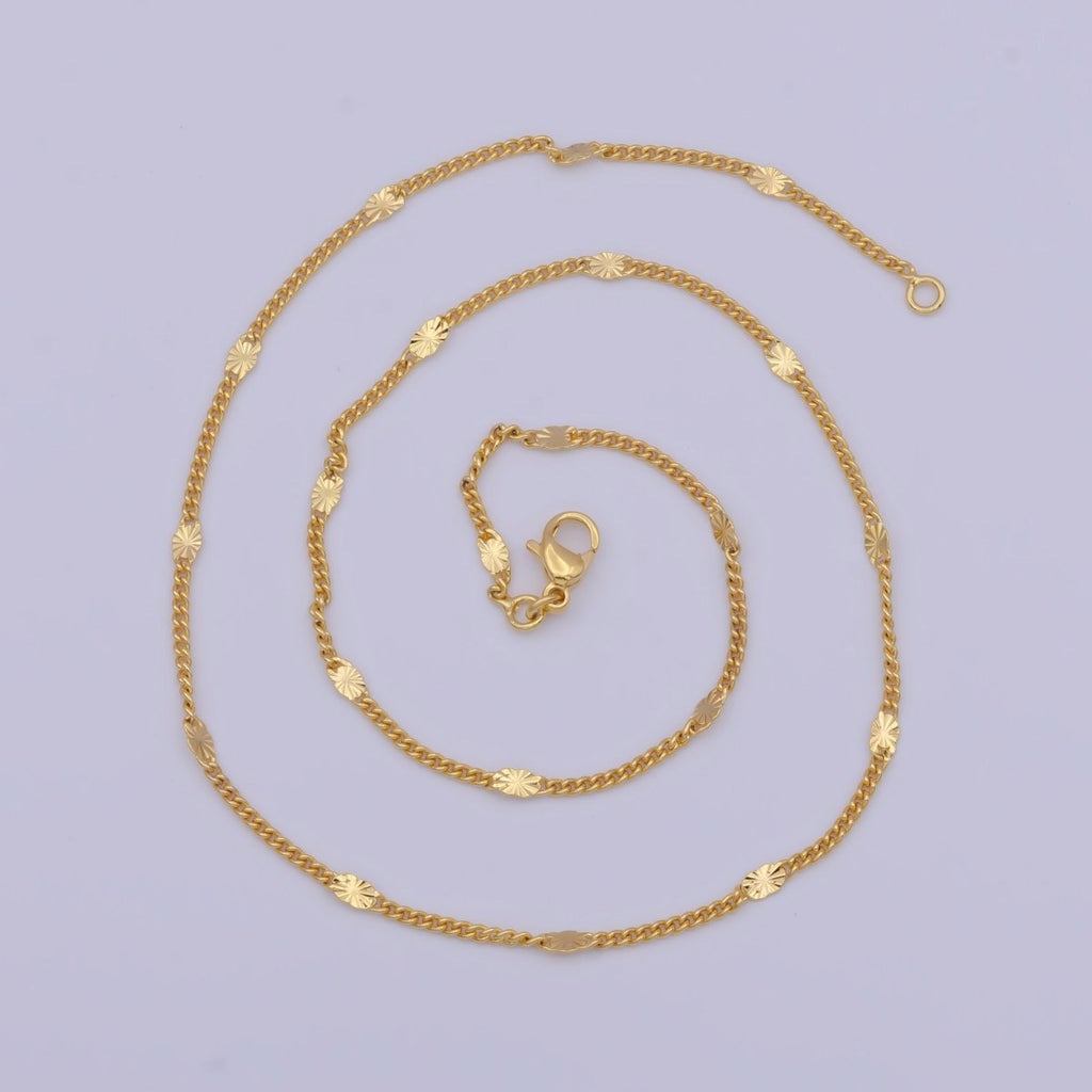 24K Gold plated Dainty Sunburst Curb Chain Minimalist Necklace Satellite Chain Necklace 1.6mm Width Ready to Wear | WA-1128 WA-1127 Clearance Pricing - DLUXCA