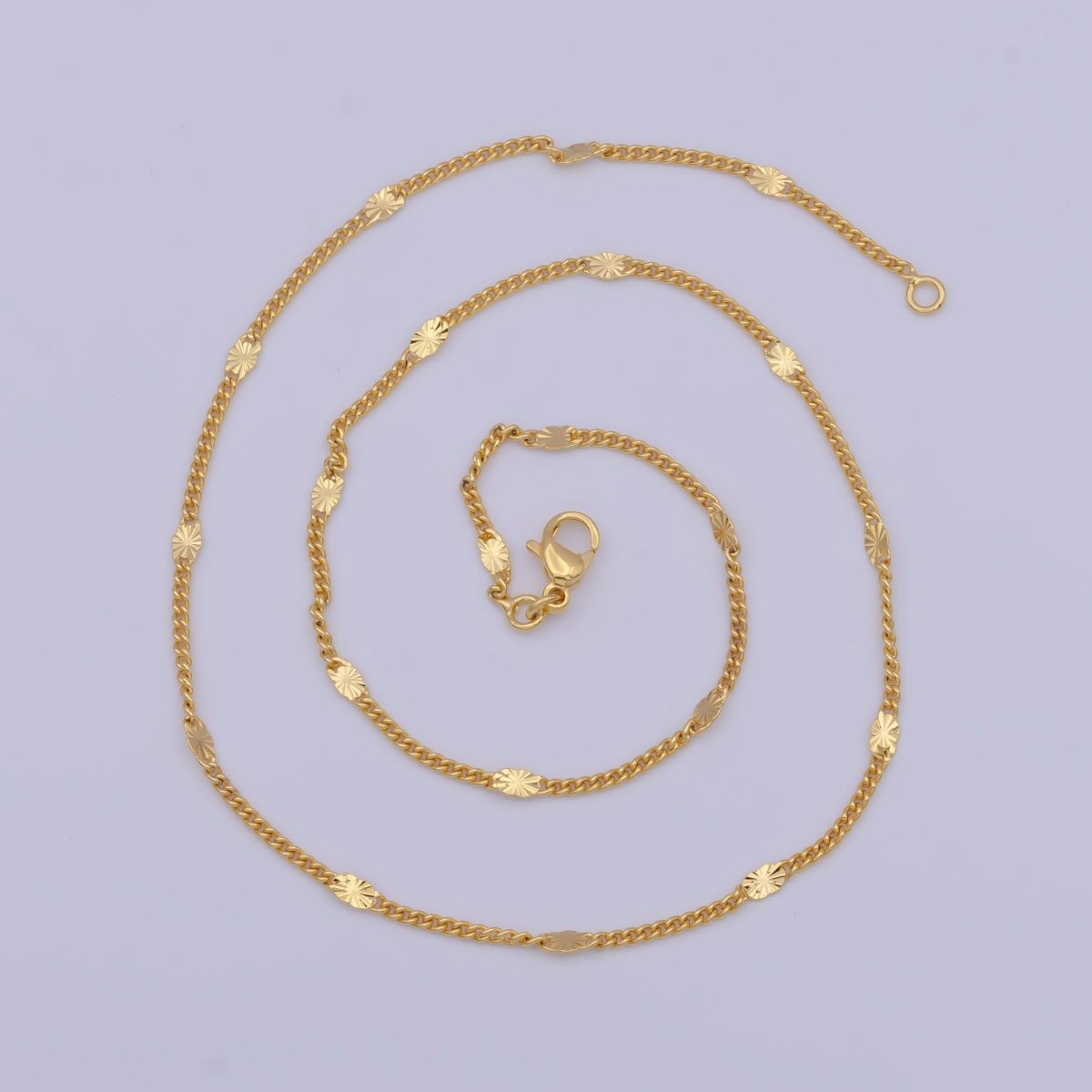 24K Gold plated Dainty Sunburst Curb Chain Minimalist Necklace Satellite Chain Necklace 1.6mm Width Ready to Wear | WA-1128 WA-1127 Clearance Pricing - DLUXCA