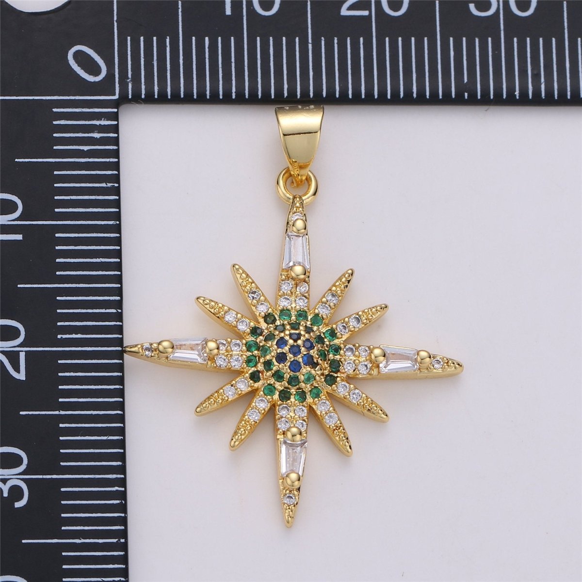 24K Gold plated Dainty Sunburst Shining Star with Micro Pave Multi Color Cubic Zirconia CZ Stone for Necklace or Earrings I-572 - DLUXCA