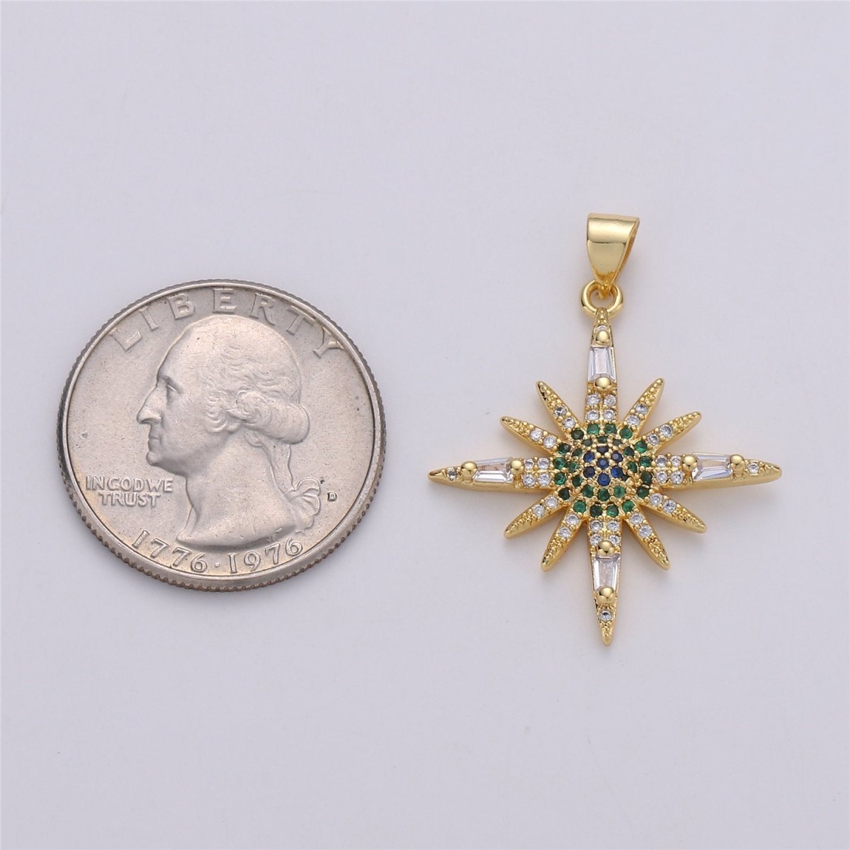 24K Gold plated Dainty Sunburst Shining Star with Micro Pave Multi Color Cubic Zirconia CZ Stone for Necklace or Earrings I-572 - DLUXCA