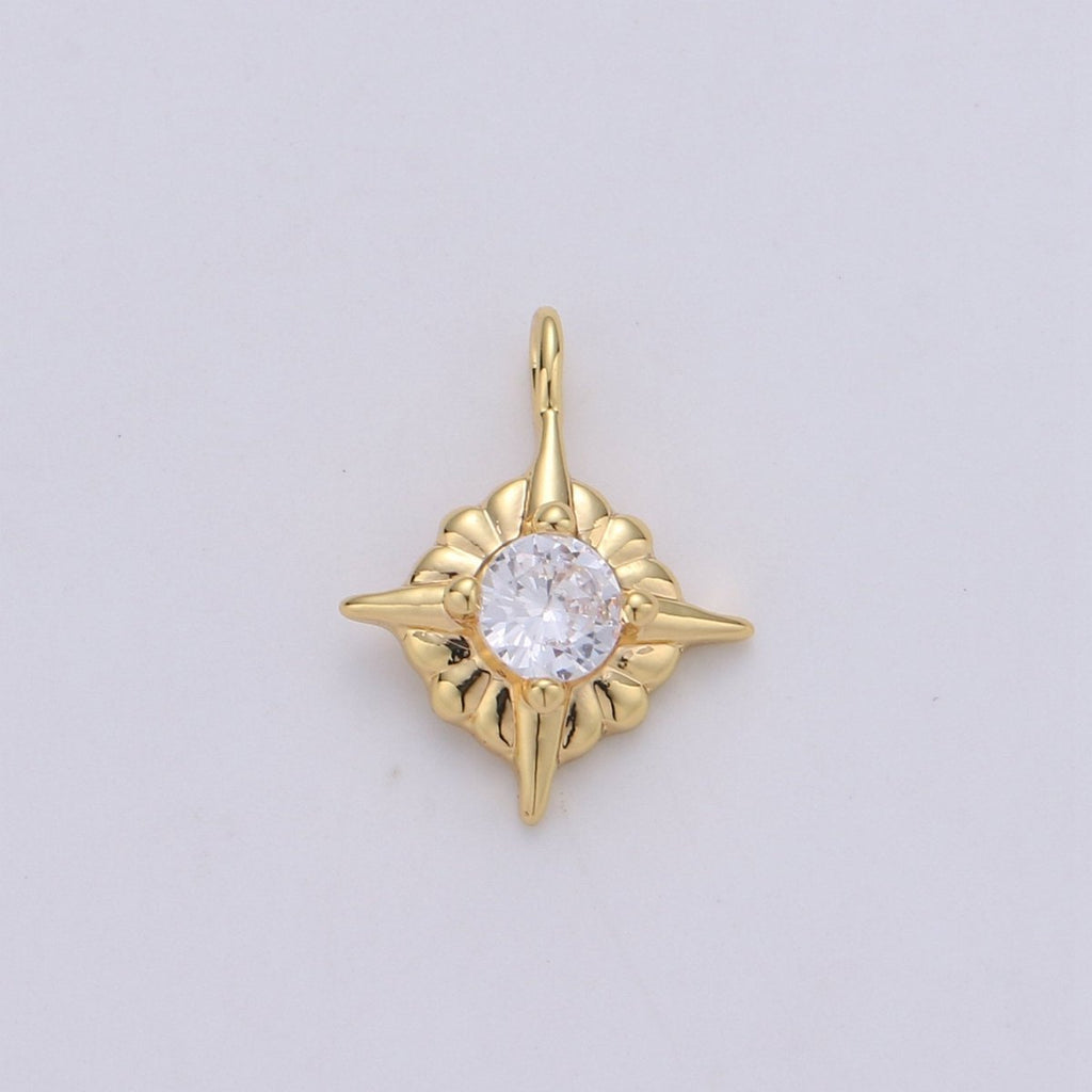24K Gold plated Dainty Tiny Sparkling Star Celestial Charm with Micro Pave Cubic Zirconia CZ Stone for Necklace or Bracelet C-890 - DLUXCA
