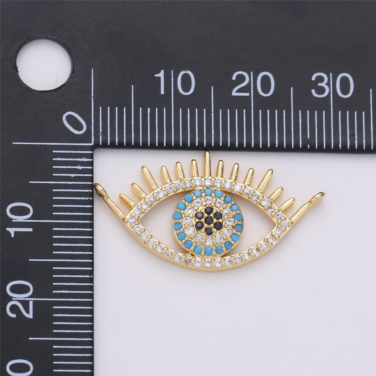 24K Gold plated Dainty Turquoise Evil Eye Connector with Micro Pave Cubic Zirconia CZ Stone for Amulet Necklace or Bracelet F-352 - DLUXCA