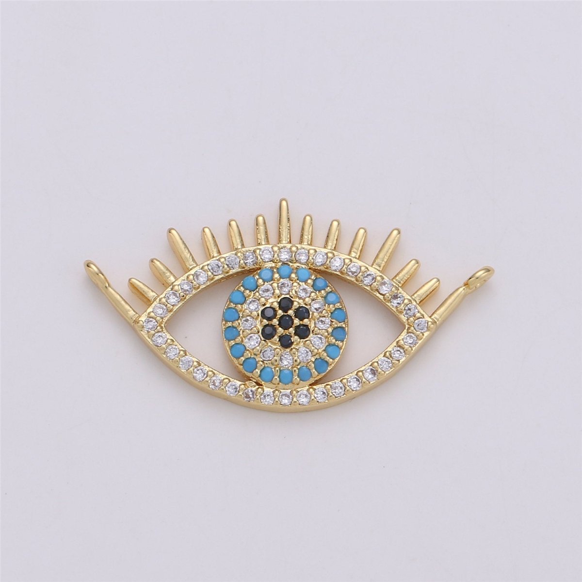 24K Gold plated Dainty Turquoise Evil Eye Connector with Micro Pave Cubic Zirconia CZ Stone for Amulet Necklace or Bracelet F-352 - DLUXCA