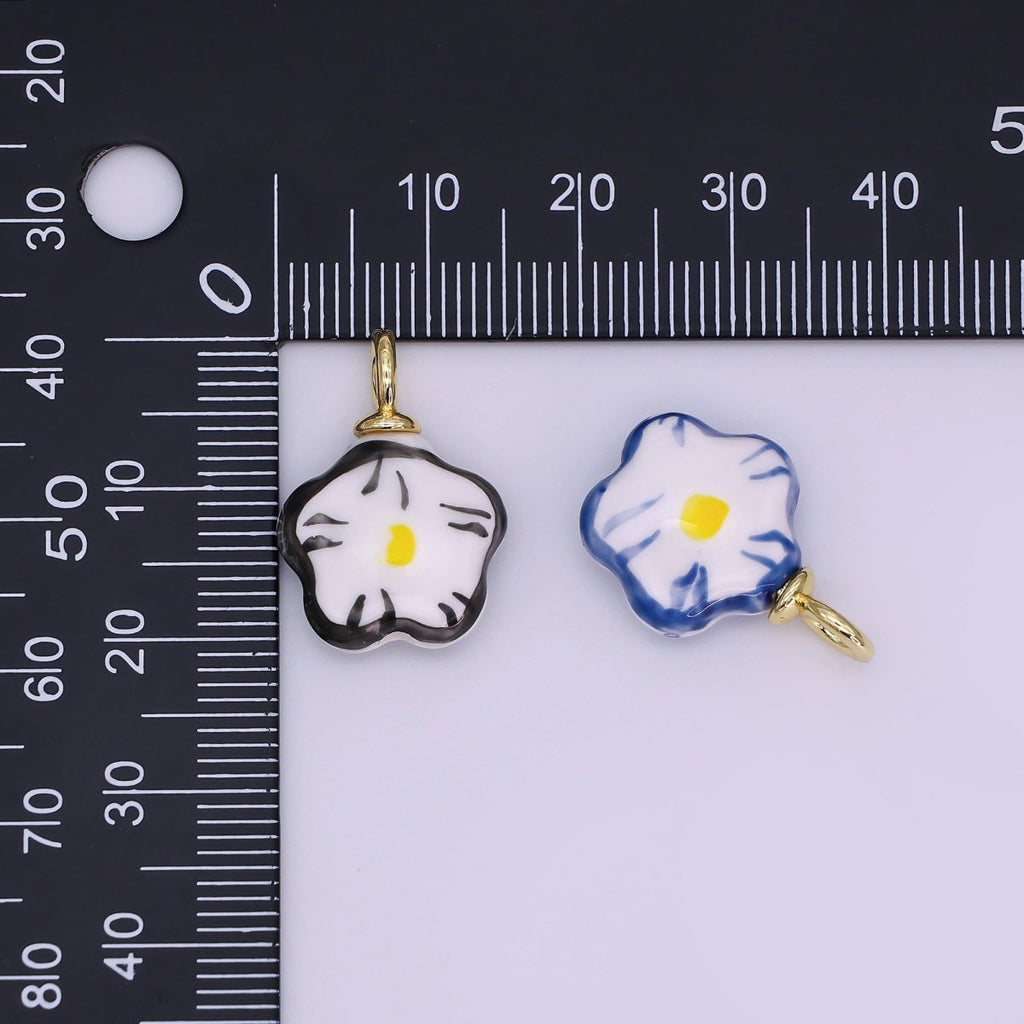 24K Gold plated Daisy Flower Ceramic Drop Pendant | N049 - N051 