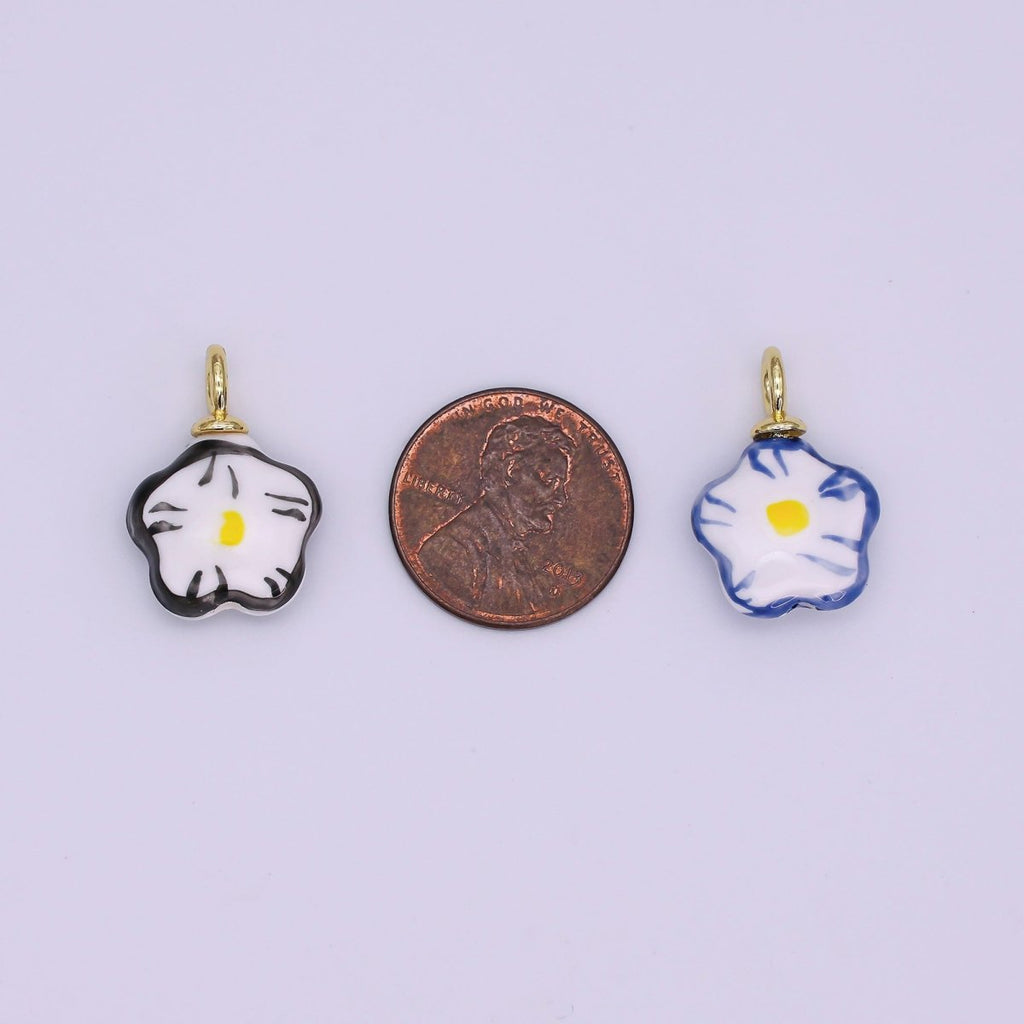 24K Gold plated Daisy Flower Ceramic Drop Pendant | N049 - N051 