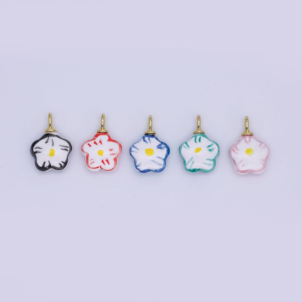 24K Gold plated Daisy Flower Ceramic Drop Pendant | N049 - N051 