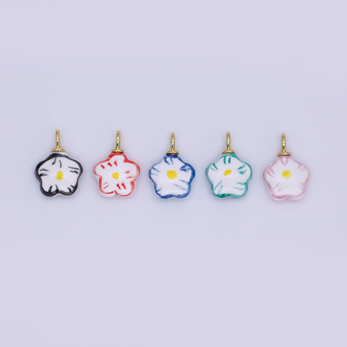 24K Gold plated Daisy Flower Ceramic Drop Pendant | N049 - N051 