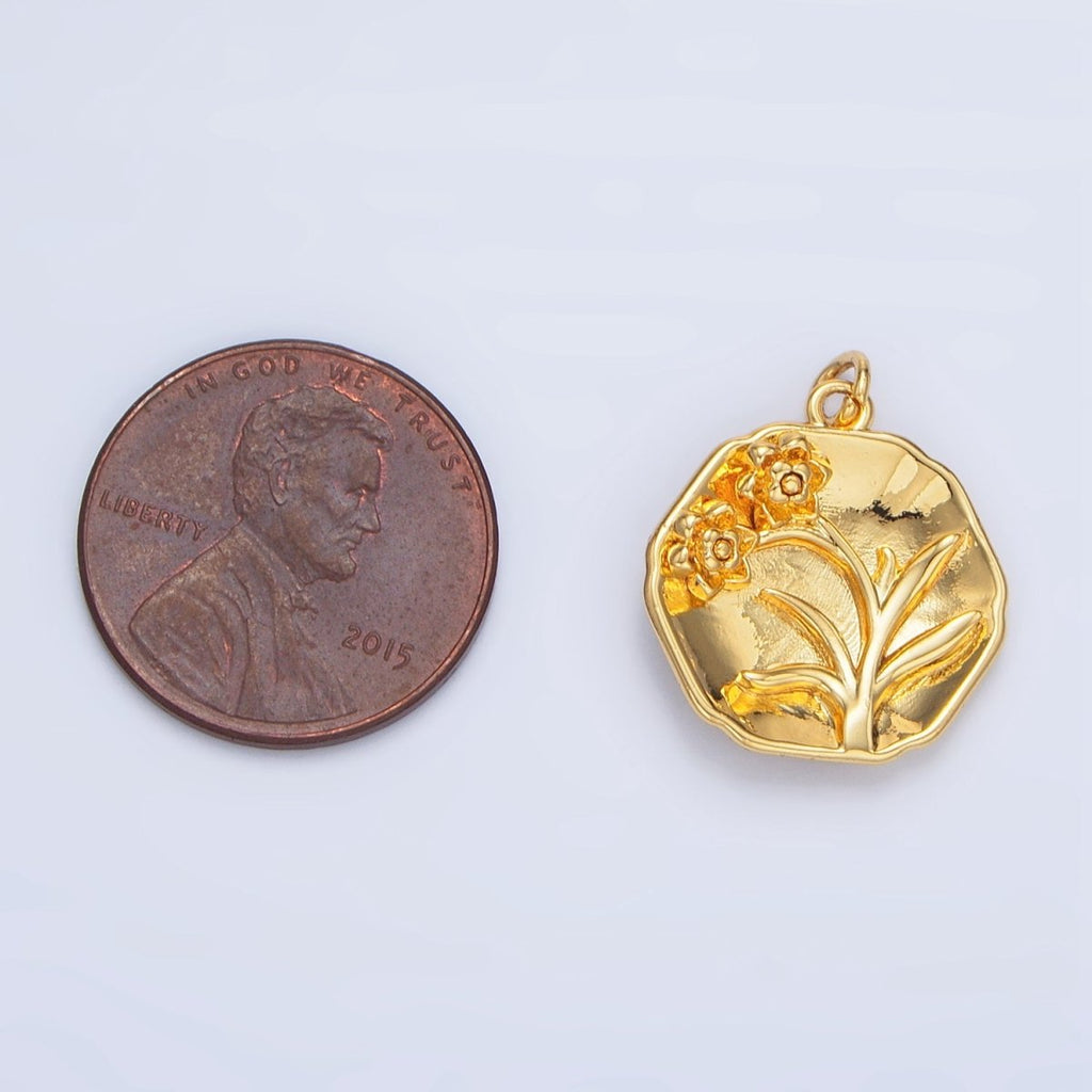 24K Gold plated Daisy Flower Curved Dome Round Charm | X585 - DLUXCA