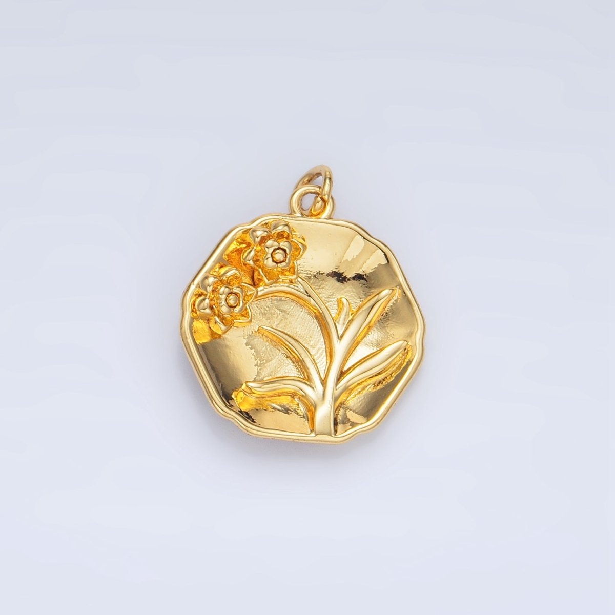 24K Gold plated Daisy Flower Curved Dome Round Charm | X585 - DLUXCA