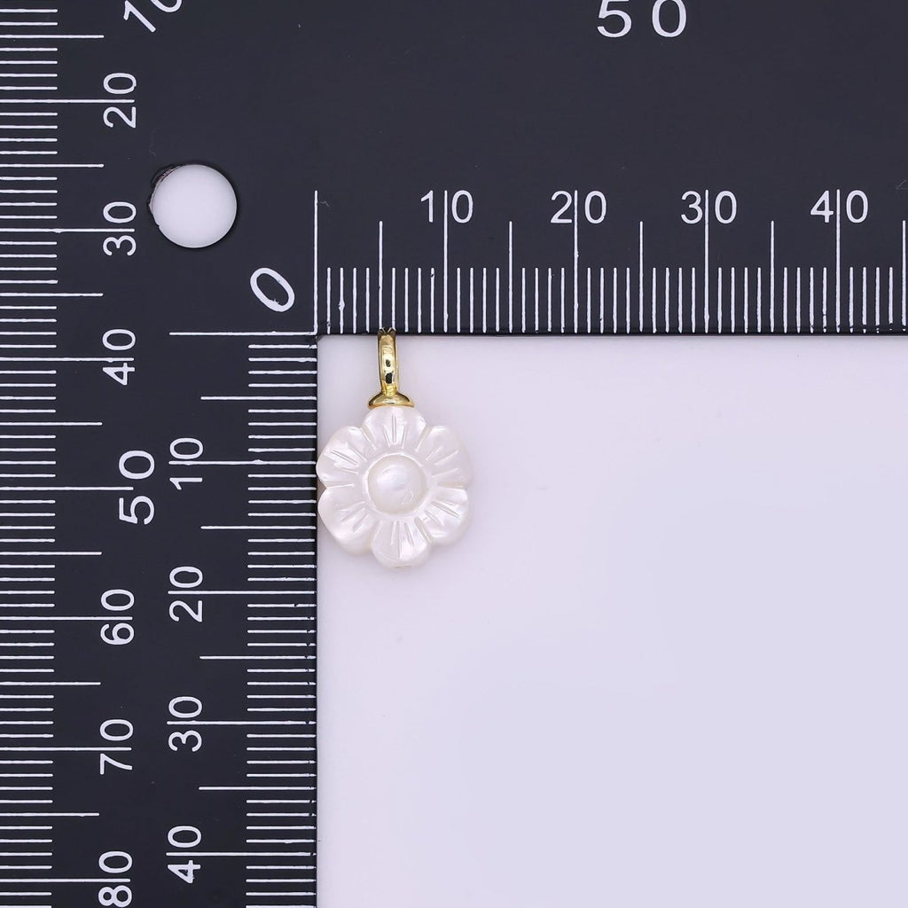 24K Gold plated Daisy Flower Shell Pearl Drop Pendant | P1636 - DLUXCA