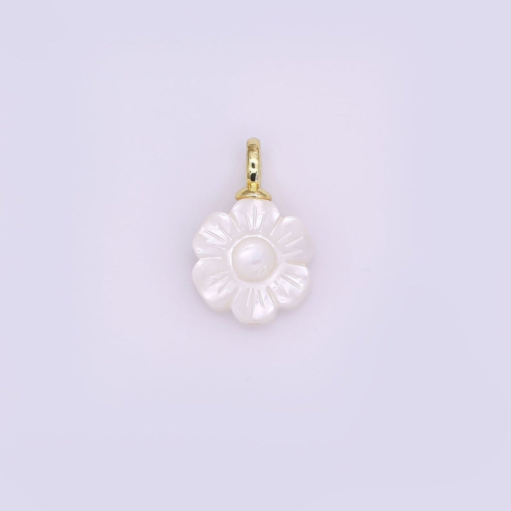 24K Gold plated Daisy Flower Shell Pearl Drop Pendant | P1636 - DLUXCA
