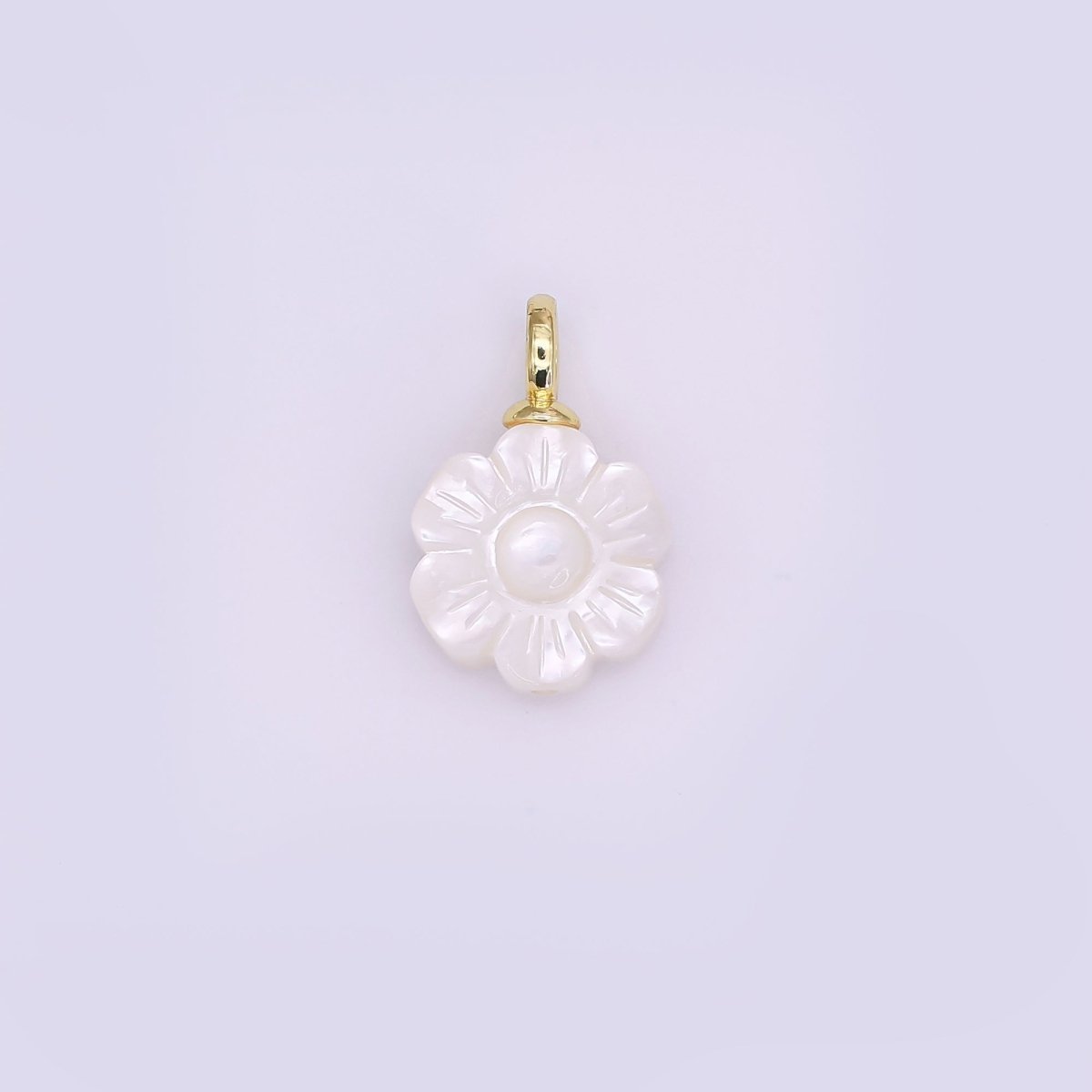 24K Gold plated Daisy Flower Shell Pearl Drop Pendant | P1636 - DLUXCA