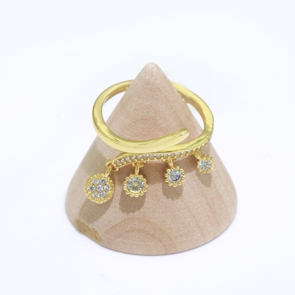24k Gold plated Dangling Charm Ring - Sun Burst Ring - Open Adjustable Ring - Gold Dangle Charm Ring S-130 - DLUXCA