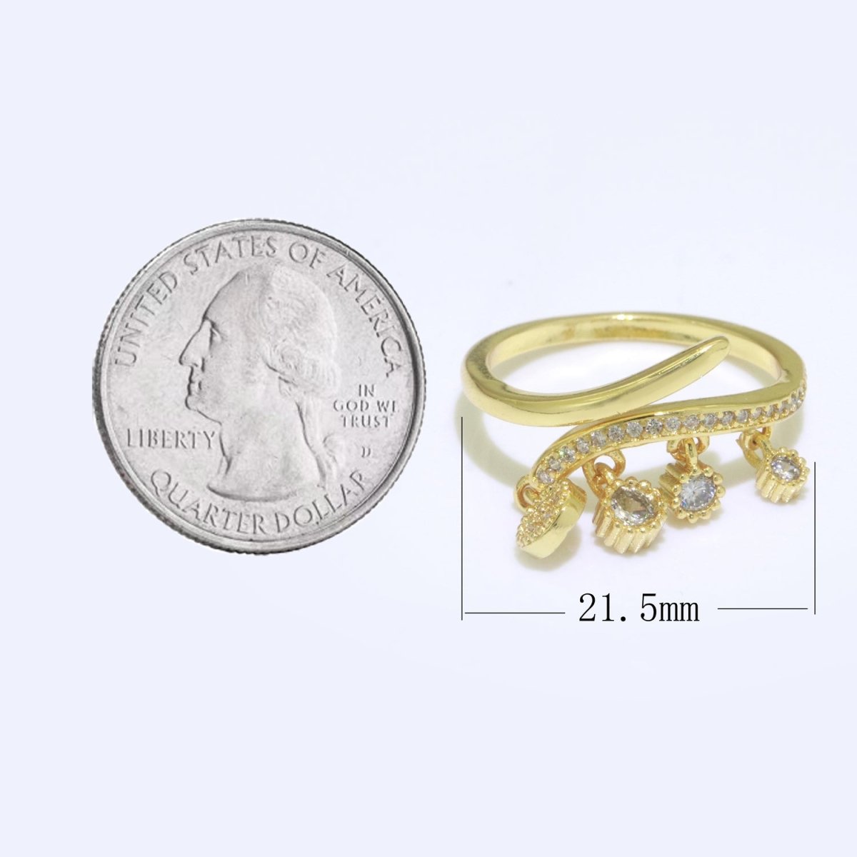 24k Gold plated Dangling Charm Ring - Sun Burst Ring - Open Adjustable Ring - Gold Dangle Charm Ring S-130 - DLUXCA