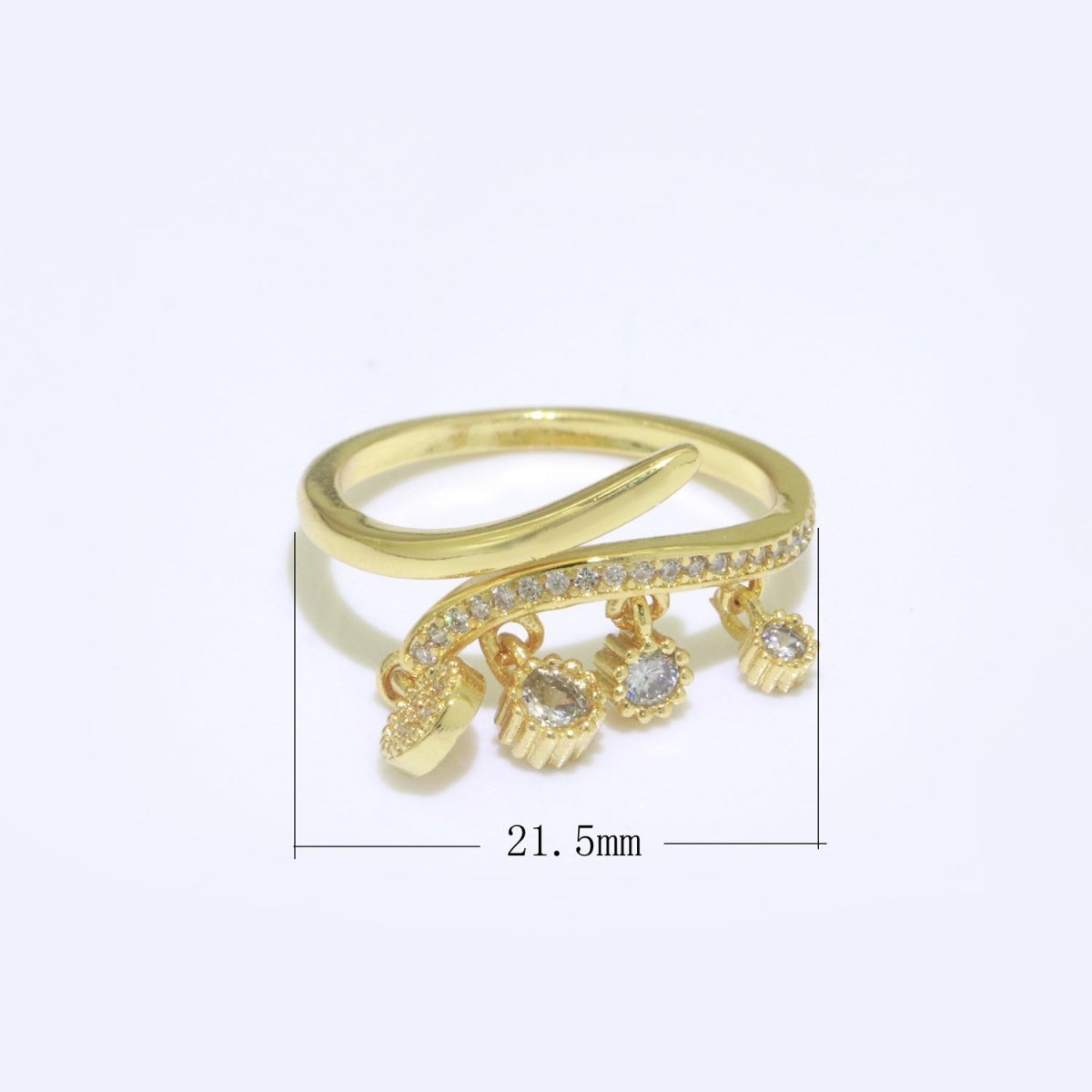 24k Gold plated Dangling Charm Ring - Sun Burst Ring - Open Adjustable Ring - Gold Dangle Charm Ring S-130 - DLUXCA
