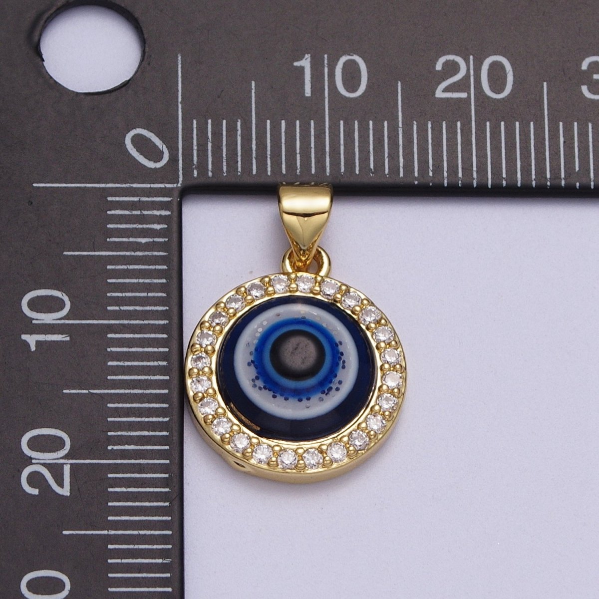 24K Gold plated Dark Evil Eye Protection Micro Paved CZ Round Amulet Pendant H-279 - DLUXCA