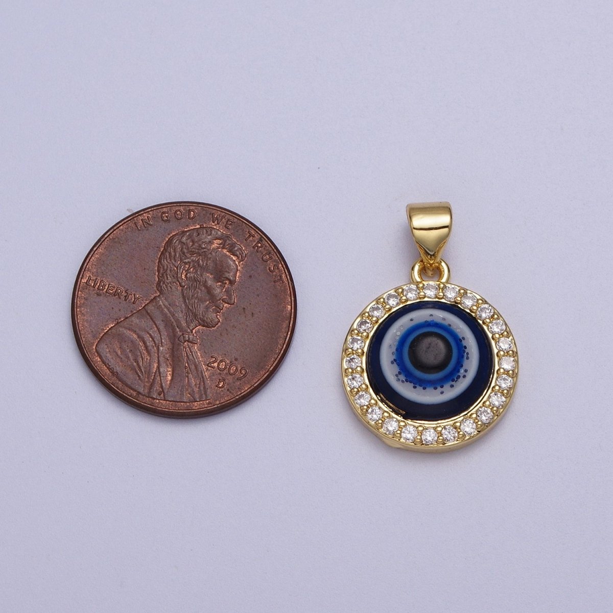 24K Gold plated Dark Evil Eye Protection Micro Paved CZ Round Amulet Pendant H-279 - DLUXCA
