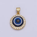 24K Gold plated Dark Evil Eye Protection Micro Paved CZ Round Amulet Pendant H-279 - DLUXCA