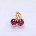 24K Gold plated Dark Red Acrylic Micro Paved CZ Cherry Fruit Pendant | AA1439 - DLUXCA