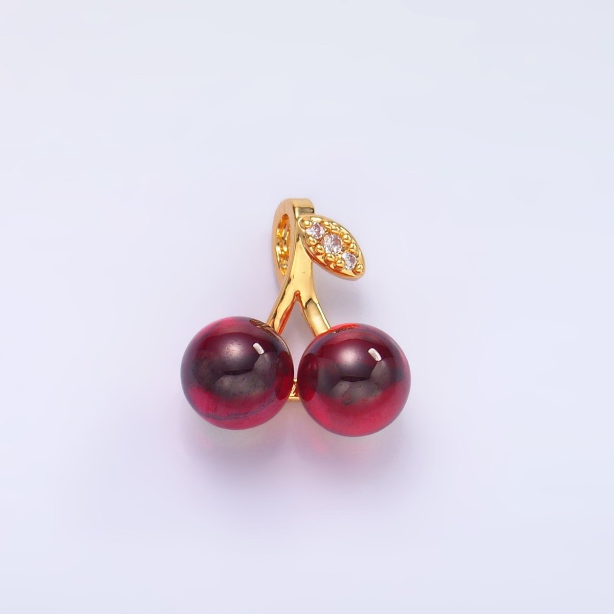 24K Gold plated Dark Red Acrylic Micro Paved CZ Cherry Fruit Pendant | AA1439 - DLUXCA
