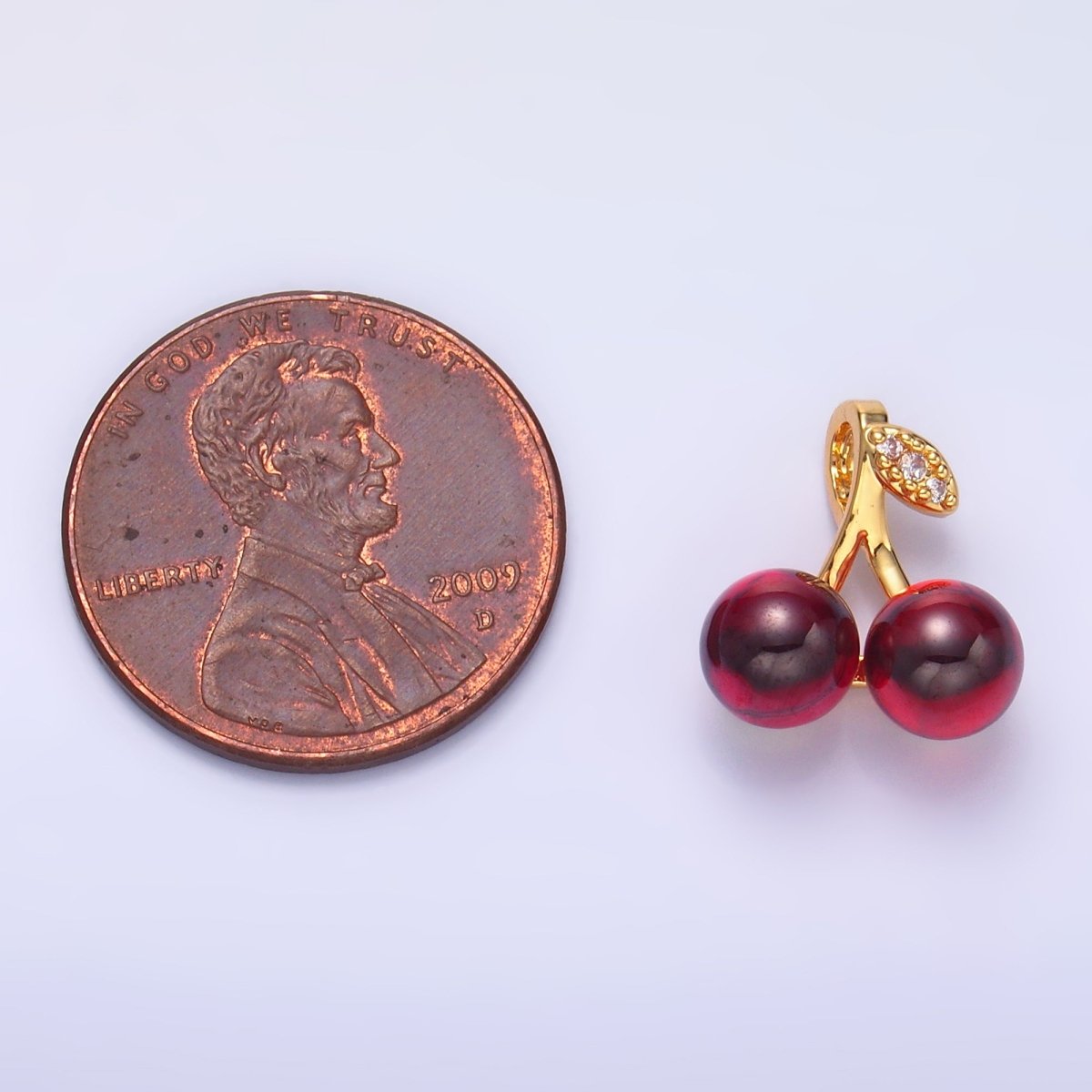 24K Gold plated Dark Red Acrylic Micro Paved CZ Cherry Fruit Pendant | AA1439 - DLUXCA