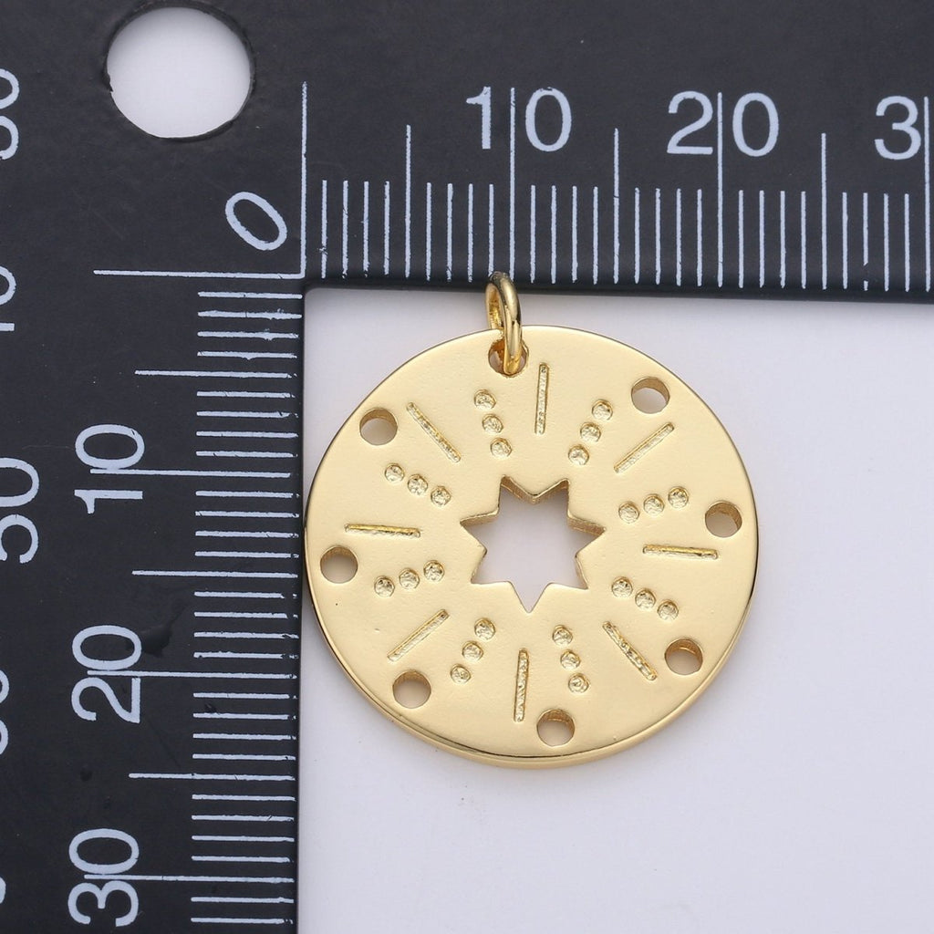24k Gold plated Datiny Gold Star charm, Disc charm Bohemian charms, Celestial Jewelry DIY bracelet charm Necklace Charm D-537 - DLUXCA