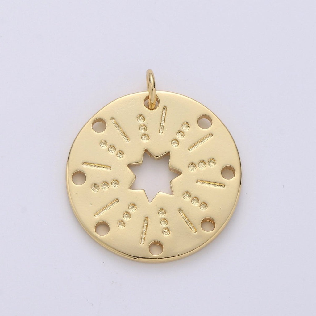 24k Gold plated Datiny Gold Star charm, Disc charm Bohemian charms, Celestial Jewelry DIY bracelet charm Necklace Charm D-537 - DLUXCA
