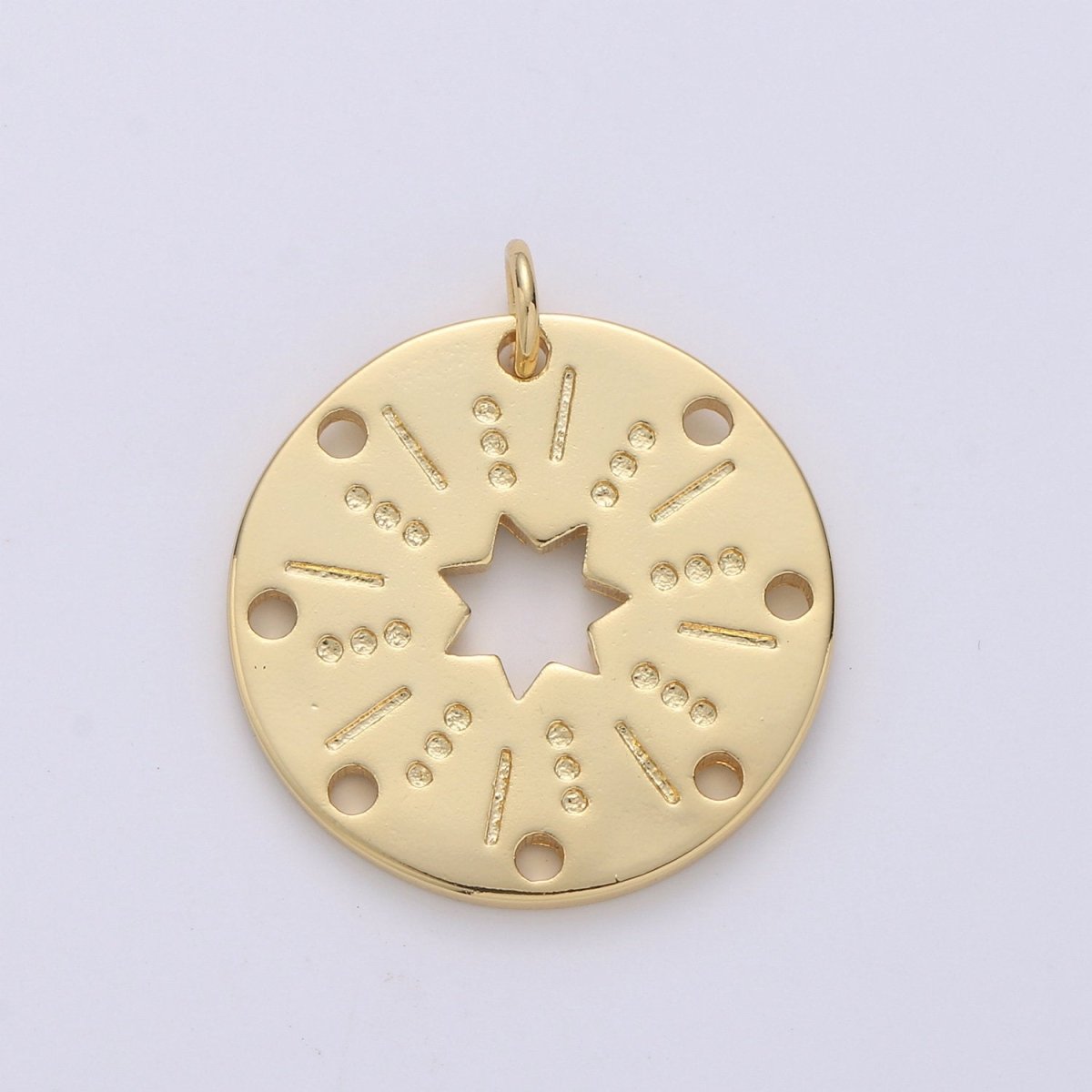 24k Gold plated Datiny Gold Star charm, Disc charm Bohemian charms, Celestial Jewelry DIY bracelet charm Necklace Charm D-537 - DLUXCA