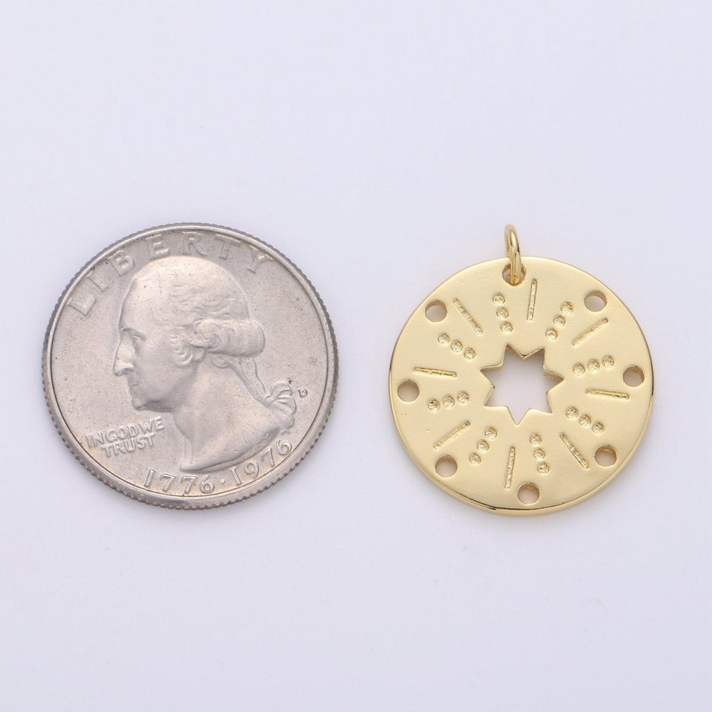 24k Gold plated Datiny Gold Star charm, Disc charm Bohemian charms, Celestial Jewelry DIY bracelet charm Necklace Charm D-537 - DLUXCA