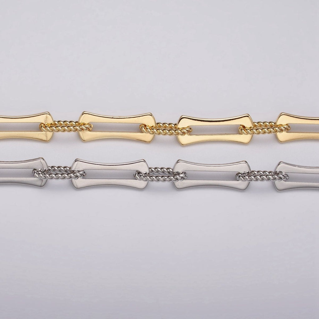 24k Gold plated Designed Curved Paperclip Twisted Oblong Link Unfinished Chain in Gold & Silver | ROLL-1137, ROLL-1138 Clearance Pricing