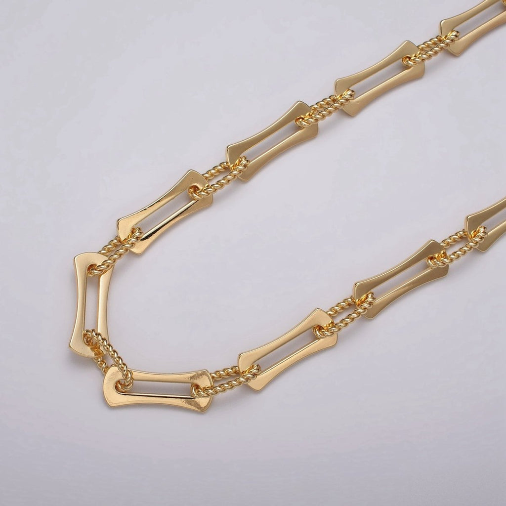 24k Gold plated Designed Curved Paperclip Twisted Oblong Link Unfinished Chain in Gold & Silver | ROLL-1137, ROLL-1138 Clearance Pricing