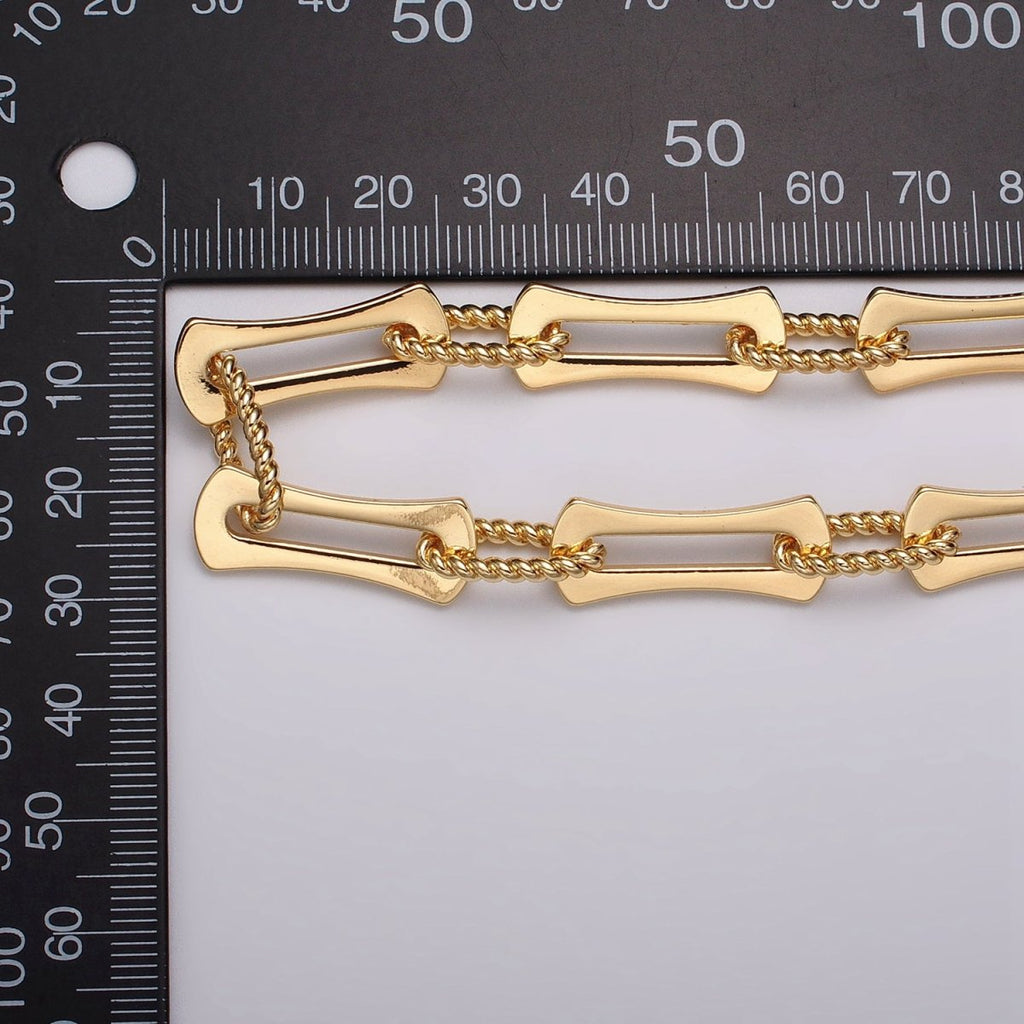 24k Gold plated Designed Curved Paperclip Twisted Oblong Link Unfinished Chain in Gold & Silver | ROLL-1137, ROLL-1138 Clearance Pricing