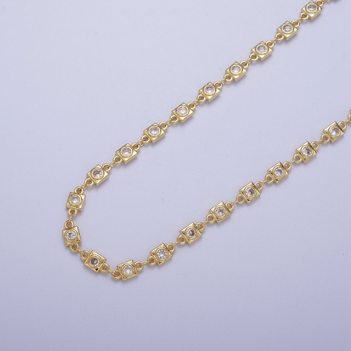 24K Gold plated Designed CZ Square Unfinished Chain in Gold & Silver | ROLL-873 ROLL-874 Clearance Pricing