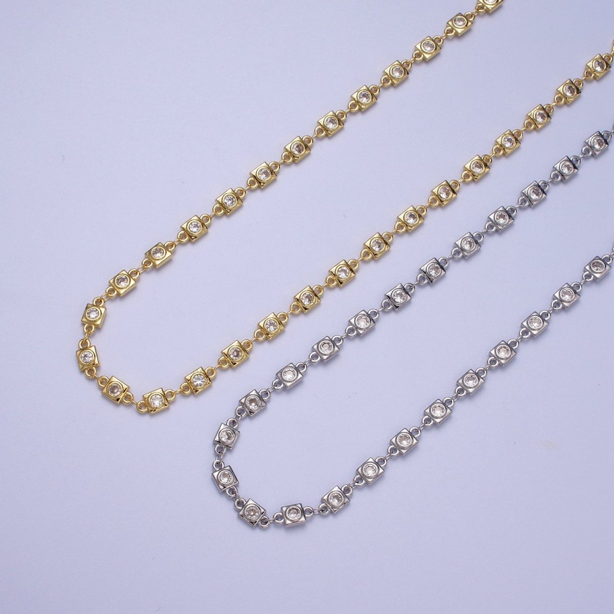 24K Gold plated Designed CZ Square Unfinished Chain in Gold & Silver | ROLL-873 ROLL-874 Clearance Pricing