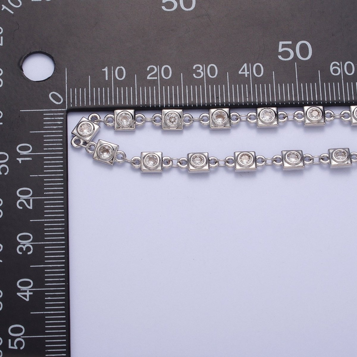 24K Gold plated Designed CZ Square Unfinished Chain in Gold & Silver | ROLL-873 ROLL-874 Clearance Pricing