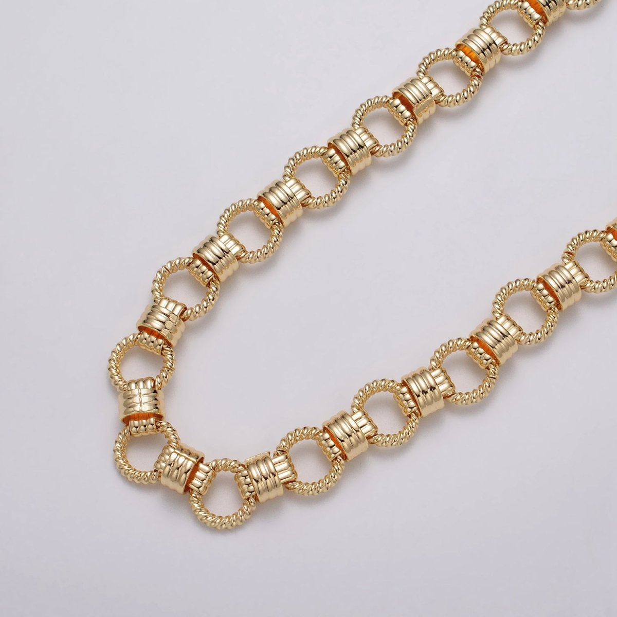 24k Gold plated Designed Twisted Rolo Statement 13mm Unfinished Chain in Gold & Silver | ROLL-1121, ROLL-1191 Clearance Pricing
