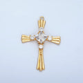 24k Gold plated Diamond CZ Line Textured Religious Cross Charm | M - 016 - DLUXCA