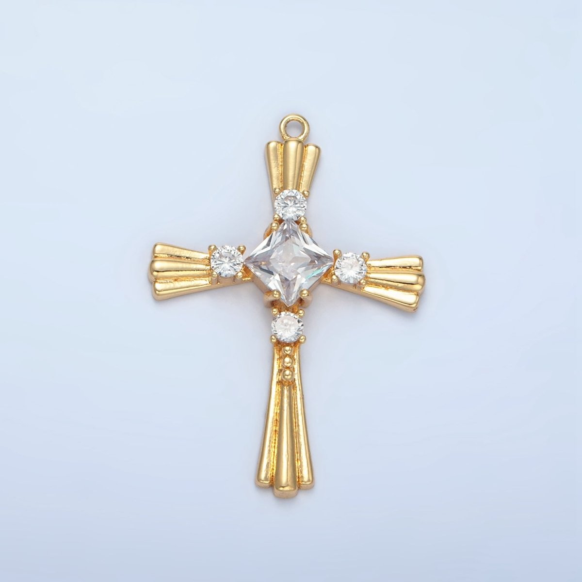 24k Gold plated Diamond CZ Line Textured Religious Cross Charm | M - 016 - DLUXCA