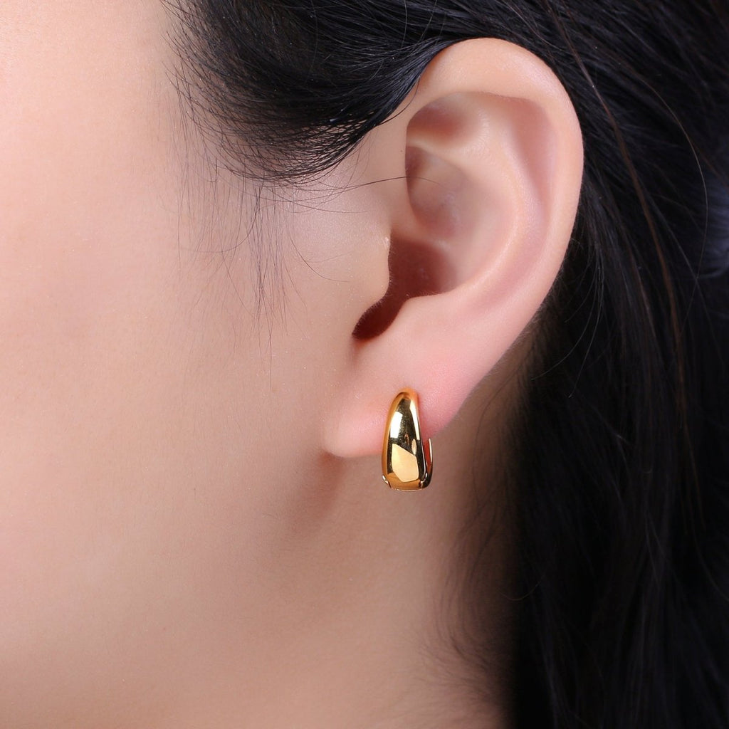 24K Gold plated DOME Hoops • Bold Gold Hoops Minimalist, Light Weight, Perfect for Everyday Wear T-303 - DLUXCA