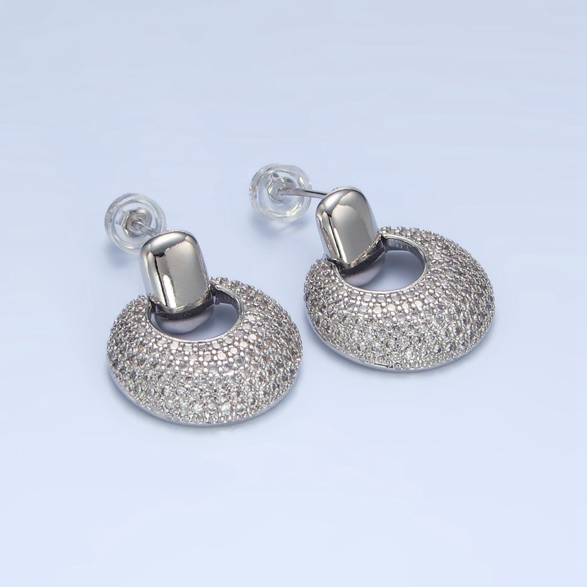 24K Gold plated Dome Micro Paved CZ Door Knocker Drop Stud Earrings in Gold & Silver | P113 P121 - DLUXCA