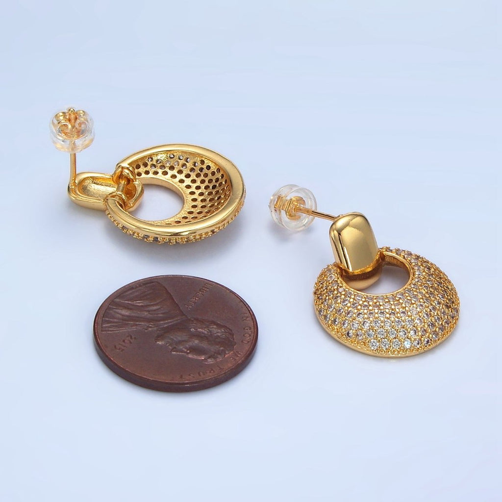 24K Gold plated Dome Micro Paved CZ Door Knocker Drop Stud Earrings in Gold & Silver | P113 P121 - DLUXCA
