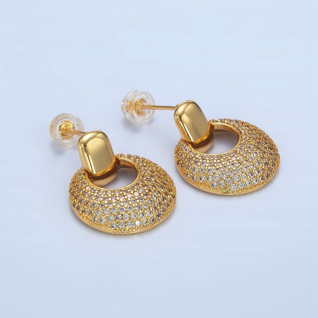 24K Gold plated Dome Micro Paved CZ Door Knocker Drop Stud Earrings in Gold & Silver | P113 P121 - DLUXCA