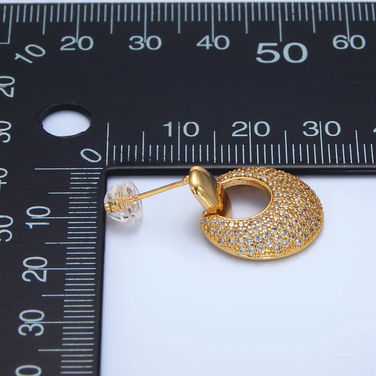 24K Gold plated Dome Micro Paved CZ Door Knocker Drop Stud Earrings in Gold & Silver | P113 P121 - DLUXCA