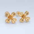 24k Gold plated Dotted Curved Petal Flower Stud Earrings Findings Supply | Z - 954 - DLUXCA