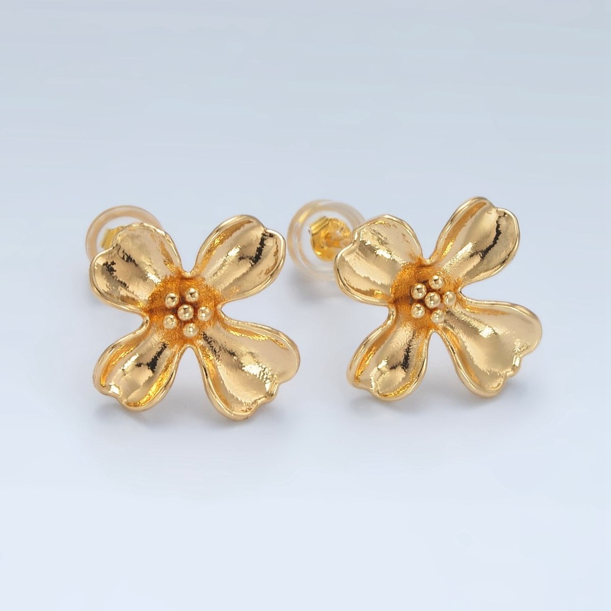 24k Gold plated Dotted Curved Petal Flower Stud Earrings Findings Supply | Z - 954 - DLUXCA