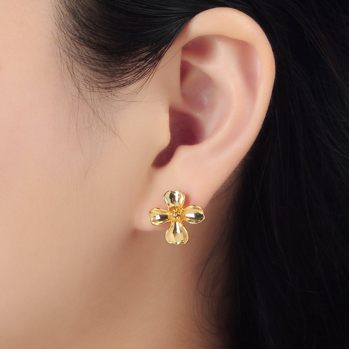 24k Gold plated Dotted Curved Petal Flower Stud Earrings Findings Supply | Z - 954 - DLUXCA