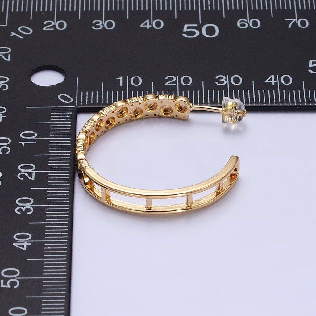24K Gold plated Dotted CZ Geometric C-Shaped Hoop Earrings in Gold & Silver | AB352 AB353
