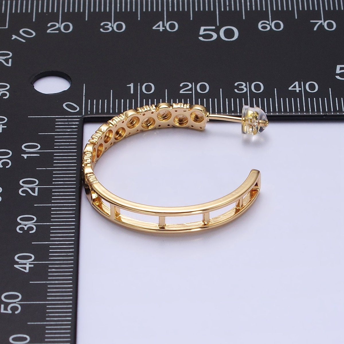 24K Gold plated Dotted CZ Geometric C-Shaped Hoop Earrings in Gold & Silver | AB352 AB353